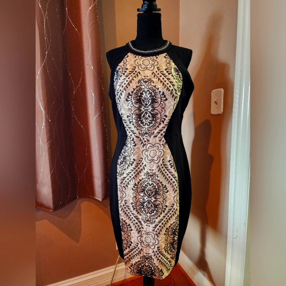 JAX evenings dress, size 10, black & Gold sequence dress